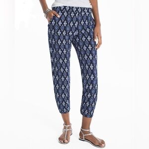 White House Black Market Ikat Printed Knit Crop Jogger Style Pants Blue Size M/L